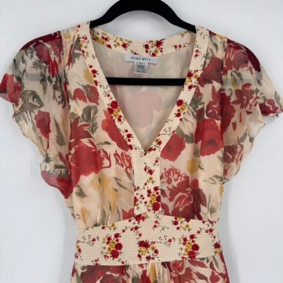 VTG Nine West Y2K‎ Fairy Core Whimsy Silk Floral baby doll blouse Small Size 6 - Picture 3 of 10